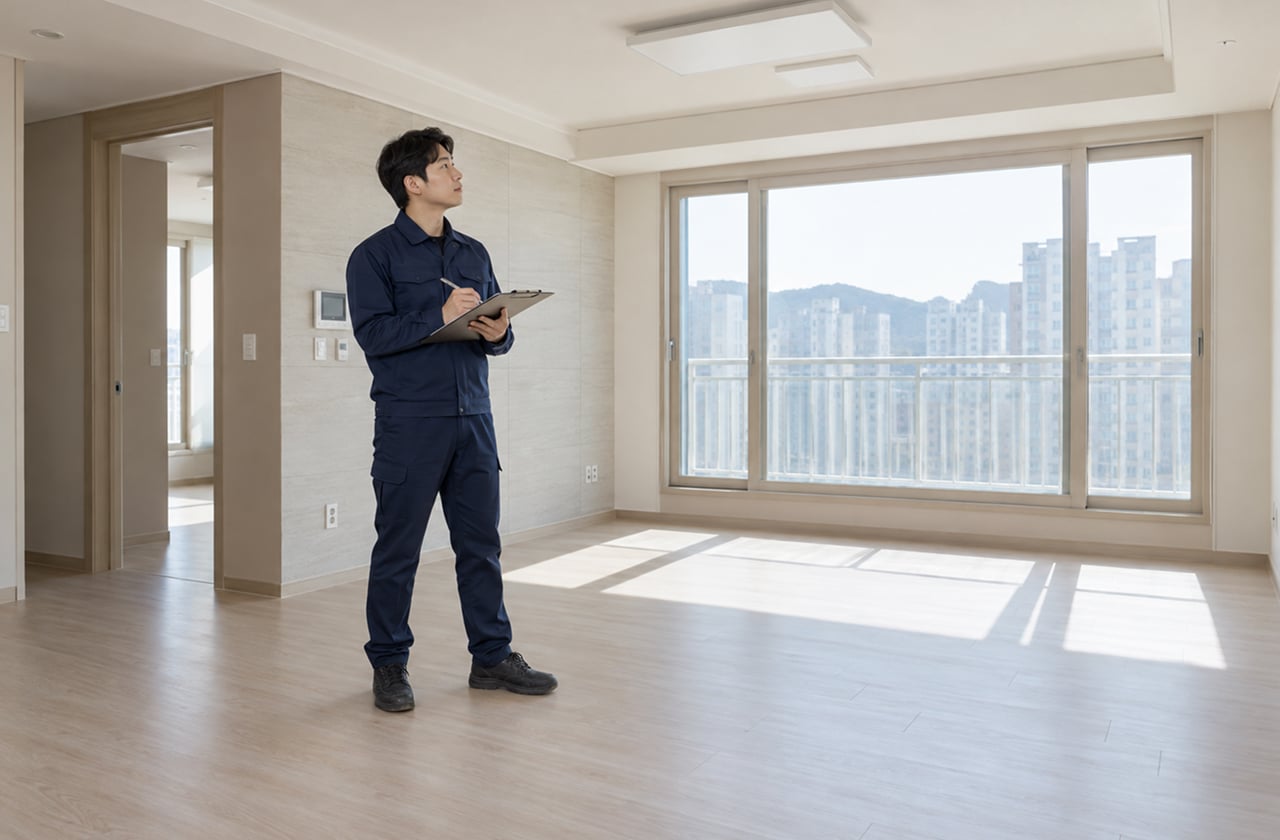빈 집을 둘러보며 상태를 확인하는 모습